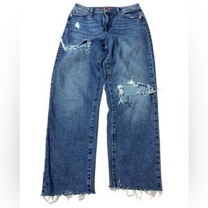 GUESS Los Angeles Distressed Wide Leg Raw Hem Jeans - Size 27